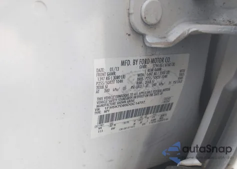 2013 Ford Explorer Xlt z USA, uszkodzony, nr VIN 1FM5K7D85DGC14757